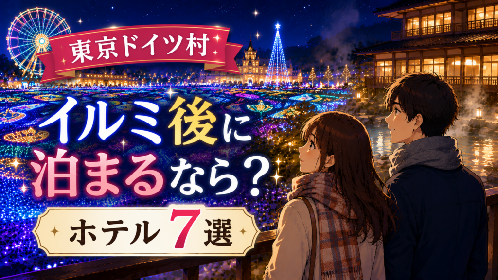 東京ドイツ村のイルミネーション後に泊まりたい周辺ホテル7選を紹介するアイキャッチ画像