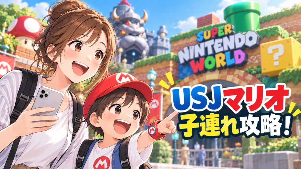 USJマリオエリアを子連れで攻略する親子のイメージ