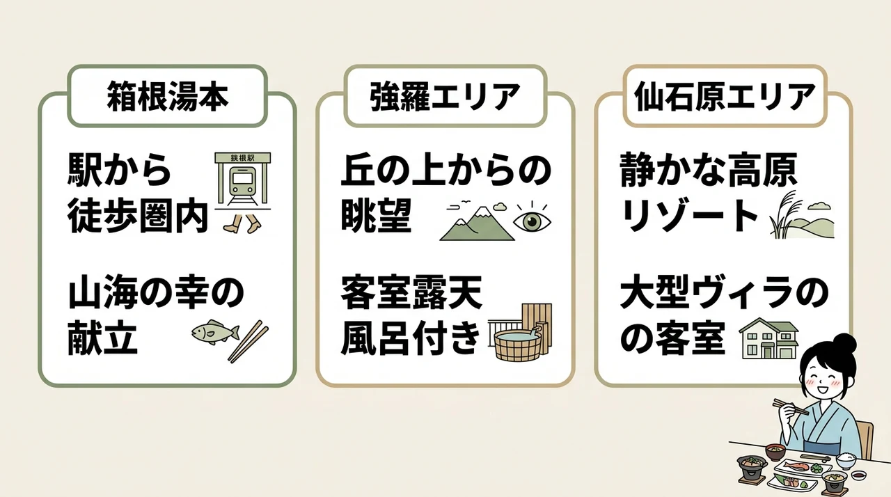 箱根エリア別に楽しむ上質な部屋食体験