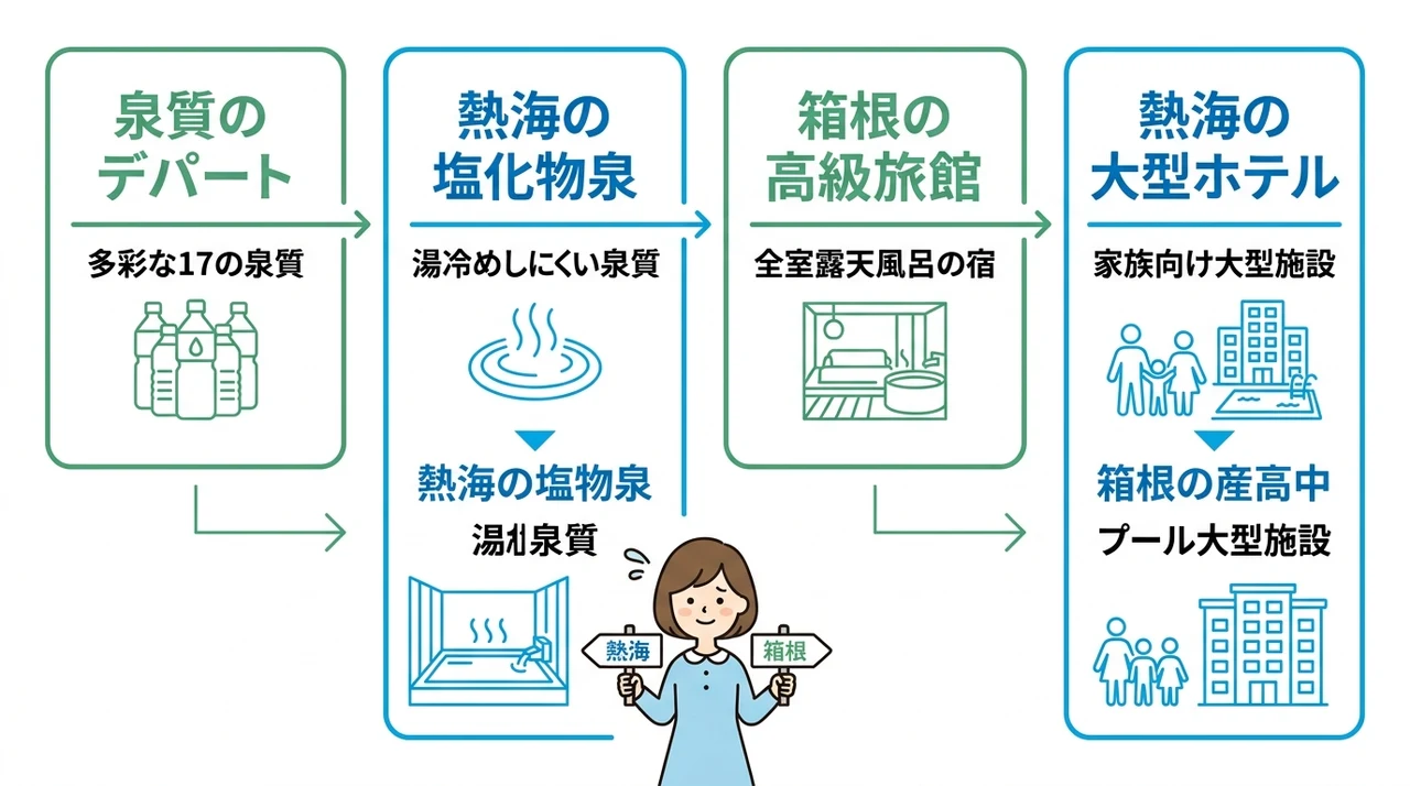 温泉の泉質と宿泊施設を徹底比較
