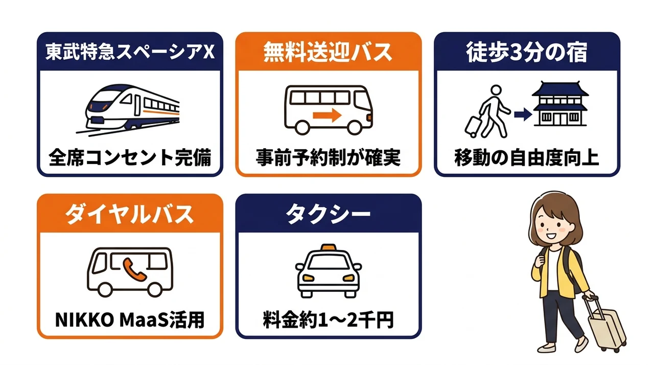 鬼怒川温泉駅からのアクセス徹底比較