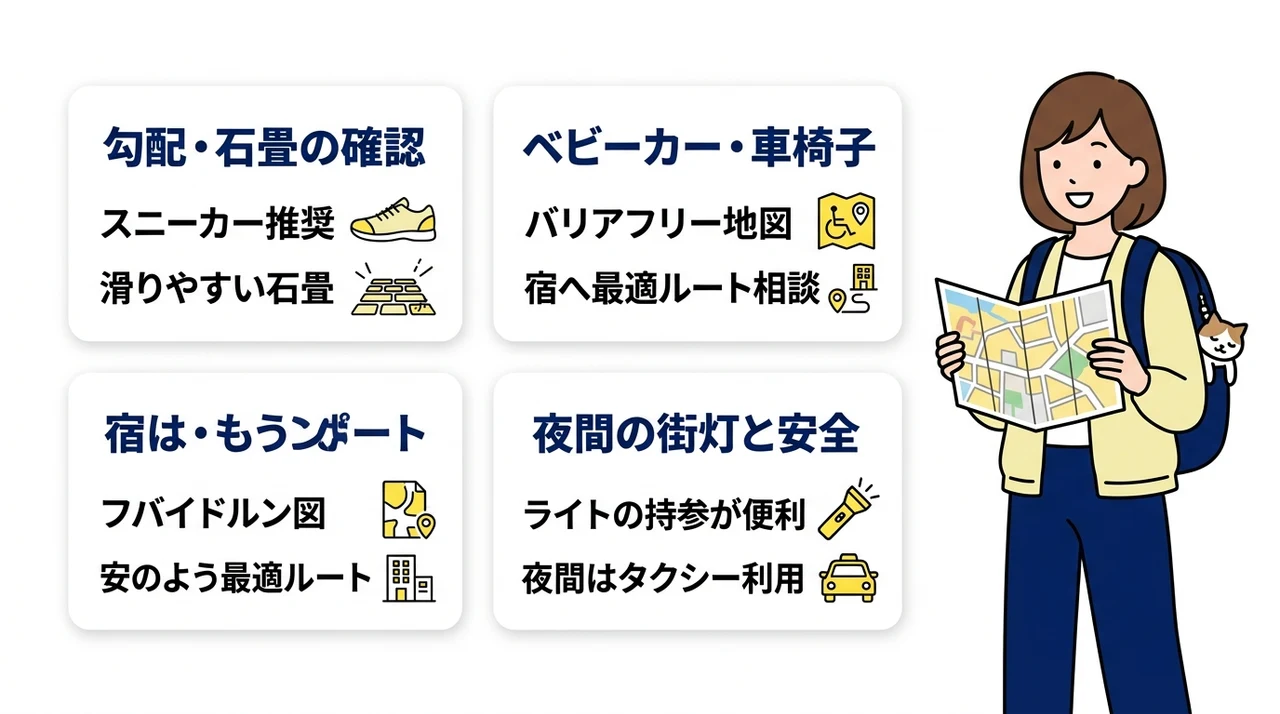 徒歩ルートの注意点と便利情報