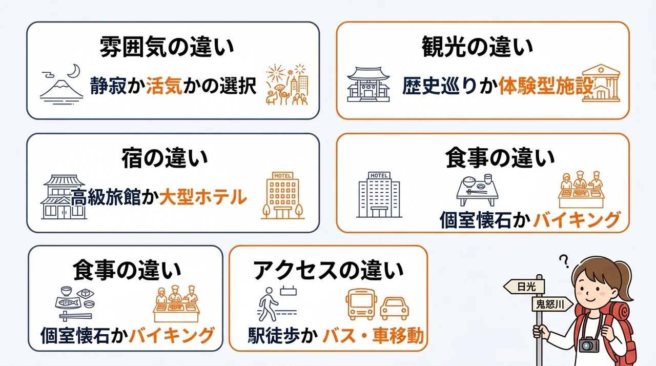 日光と鬼怒川どっちに泊まる？特徴を比較
