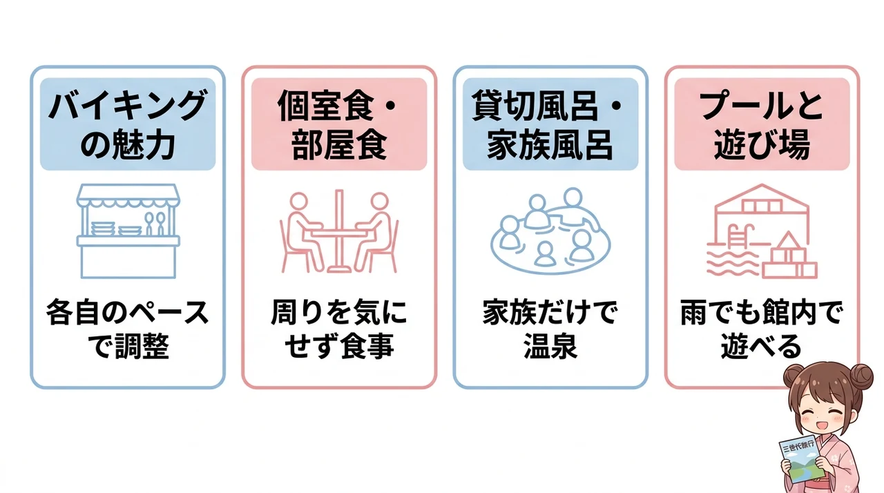 三世代旅行におすすめの宿の食事と設備