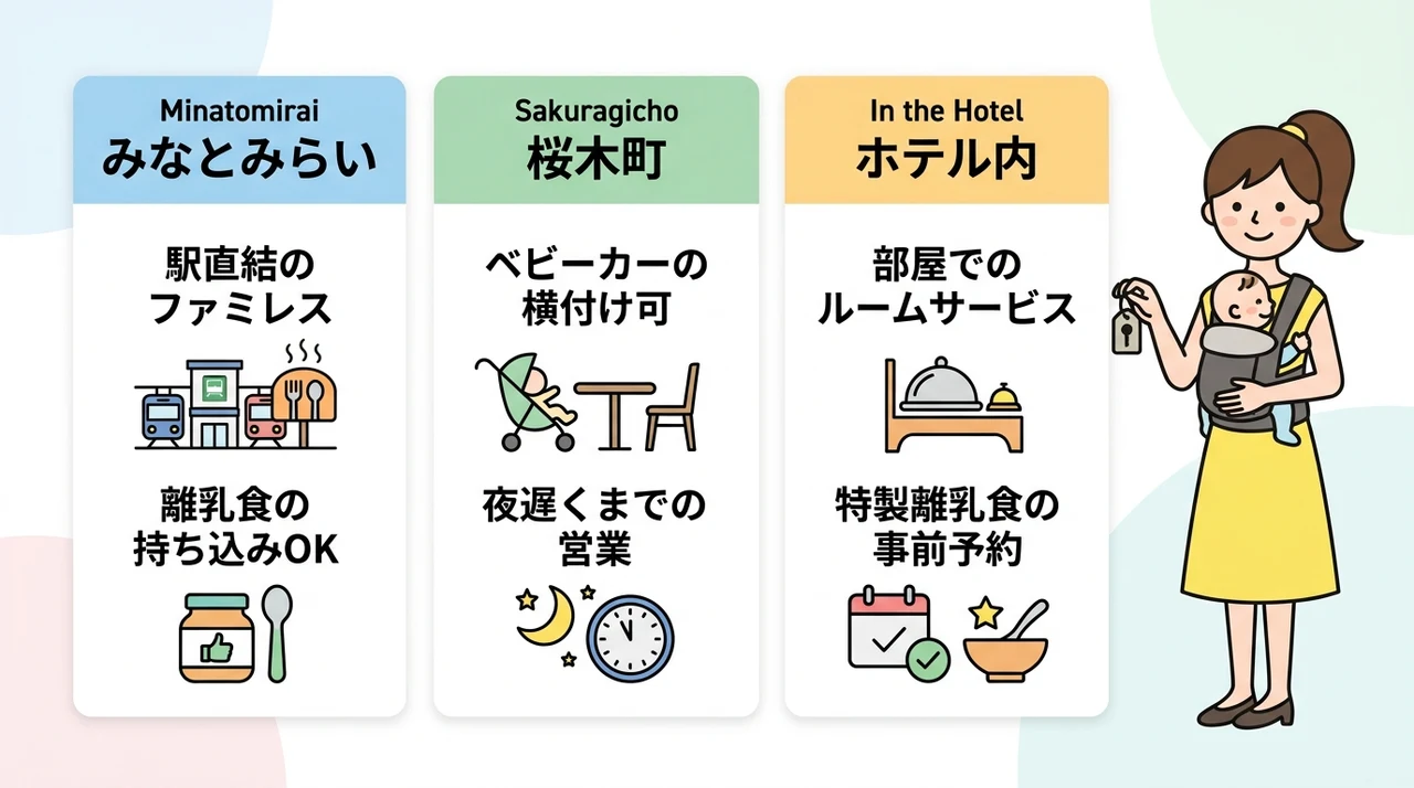 閉館後に赤ちゃん連れで行ける飲食店