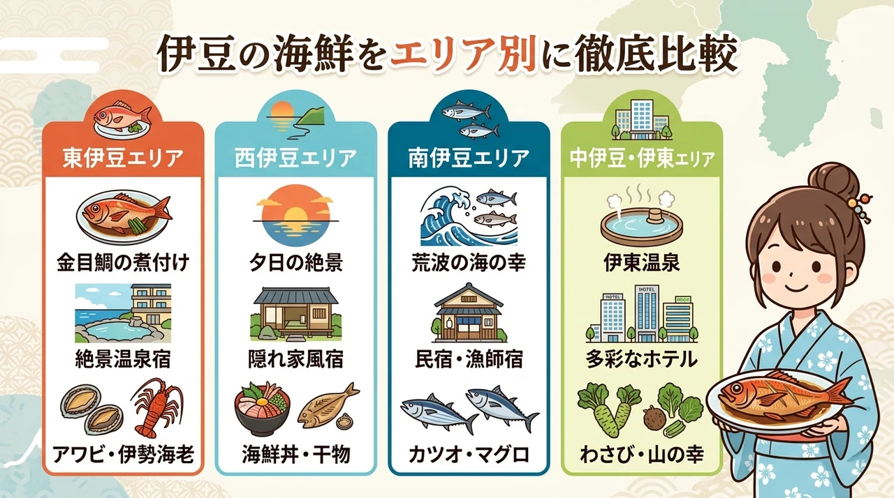 伊豆の海鮮をエリア別に徹底比較