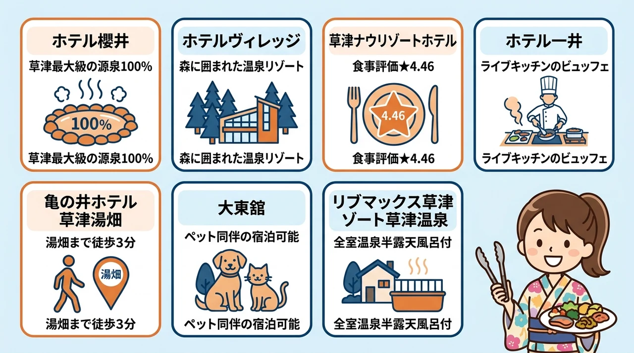 草津温泉でバイキングが自慢の宿おすすめ8選