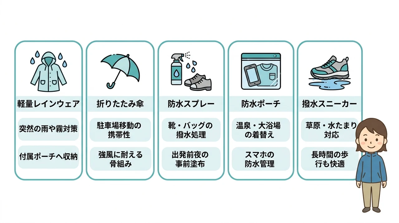 那須の霧や急な雨に備える防水・天候対策グッズ