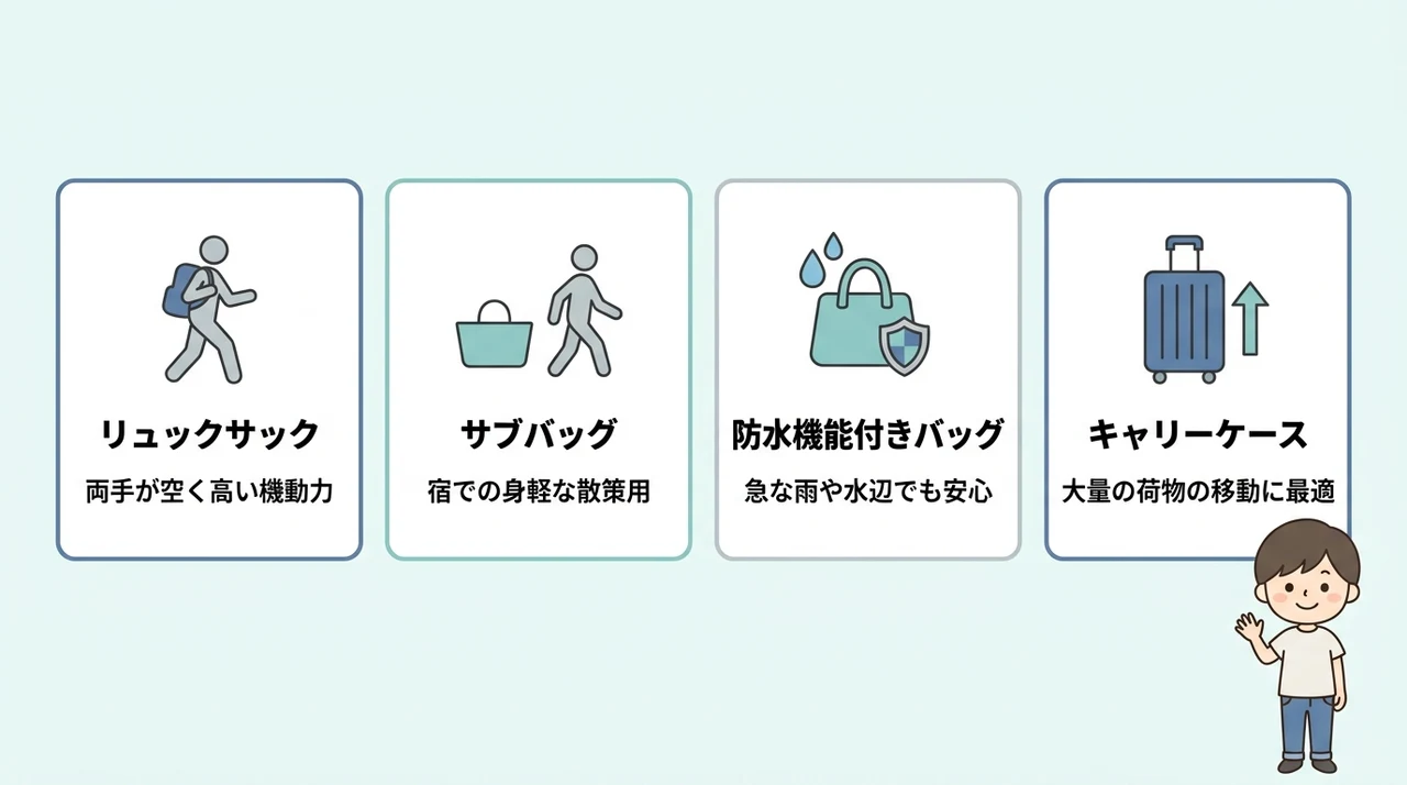 那須の観光地間移動に最適なバッグの選び方