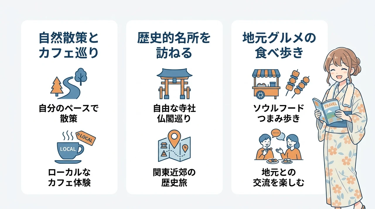 一人旅におすすめの周辺観光モデルコース