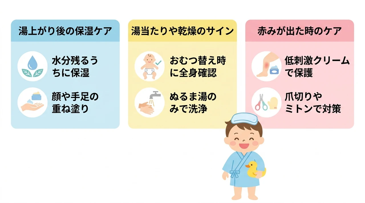 帰宅後に注意したい赤ちゃんの肌トラブルと事後ケア