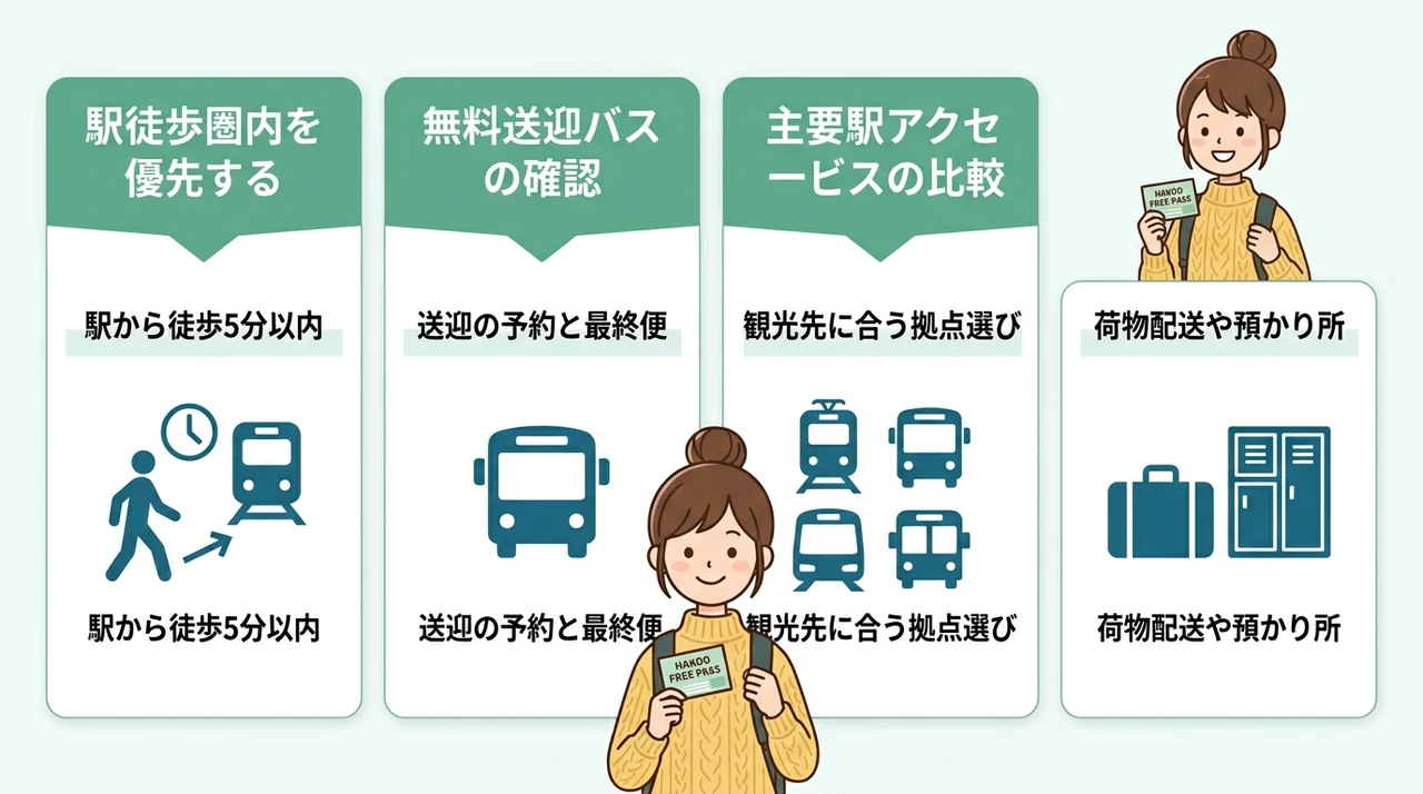 駅近＆送迎バス有りで選ぶ宿の探し方