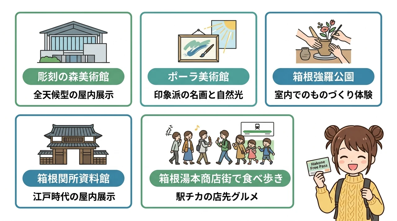 雨の日でも車なしで楽しめる観光スポット