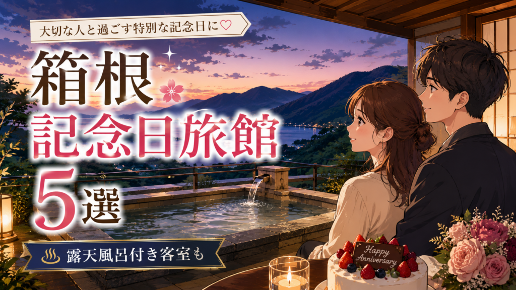 箱根の記念日旅行におすすめの露天風呂付き旅館5選を紹介するイメージ