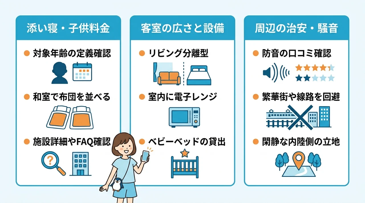 子連れファミリーが宿泊時に確認したい3つのポイント