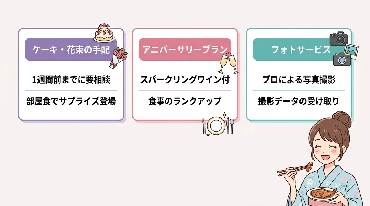 記念日を彩るサプライズ演出が充実した宿