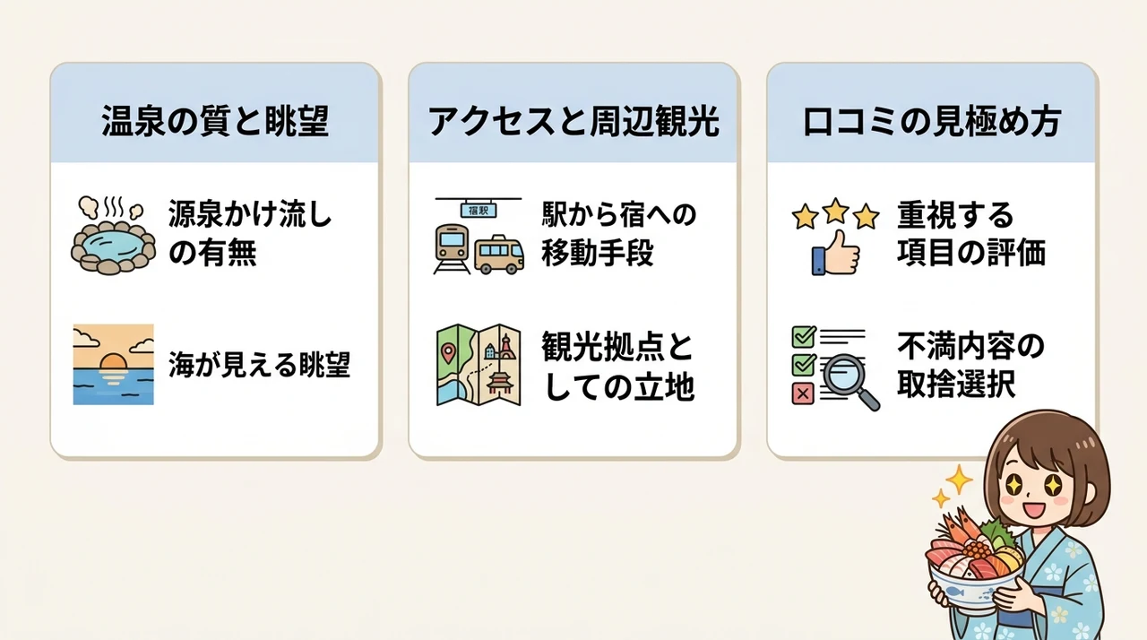 宿選びで重視したい3つのポイント