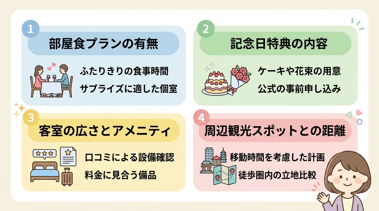 記念日やカップル旅行に最適な宿の選び方