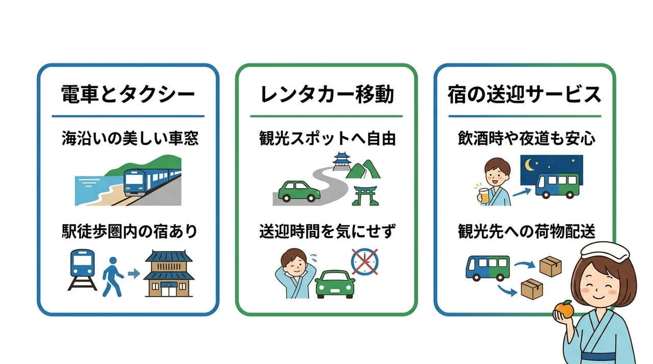 東伊豆エリアの移動手段と宿選びの関係