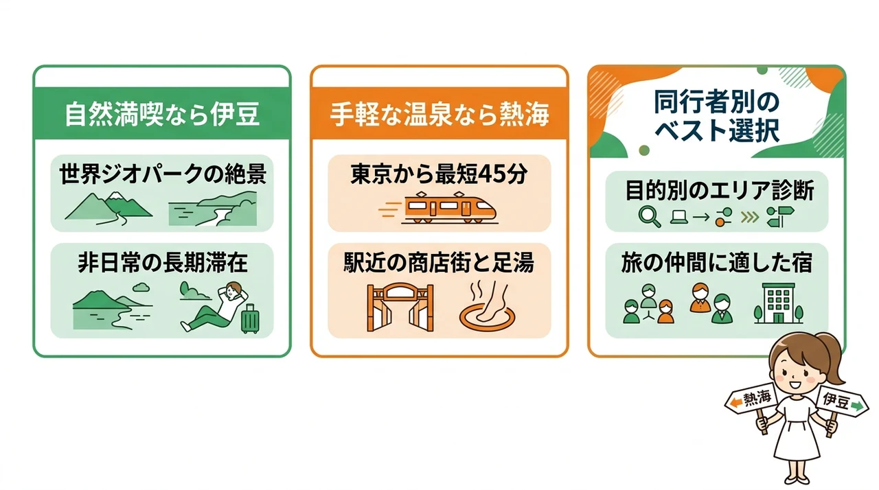 伊豆と熱海はどっちが最適？旅の目的別に選ぶ結論