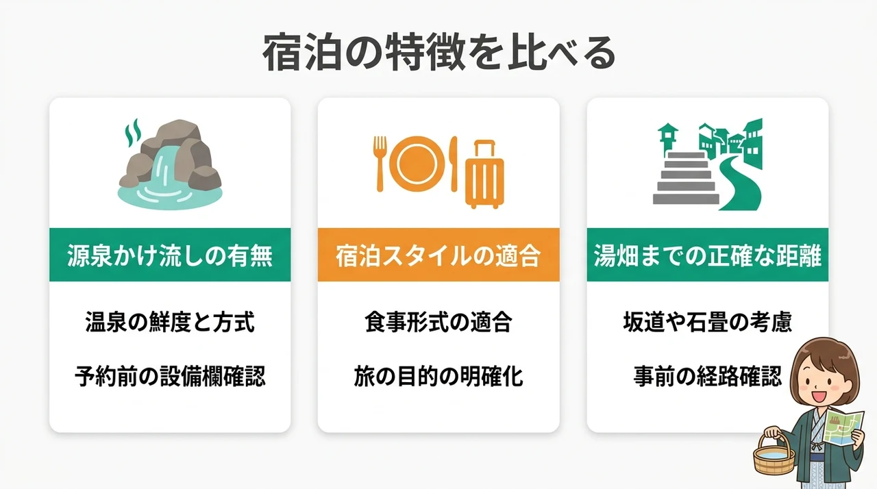 湯畑徒歩圏内の宿を選ぶ3つのチェックポイント