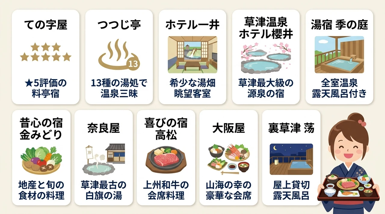 草津温泉で会席料理を味わえる宿おすすめ10選