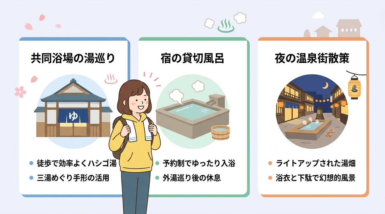 宿の温泉と外湯巡りを楽しむモデルプラン