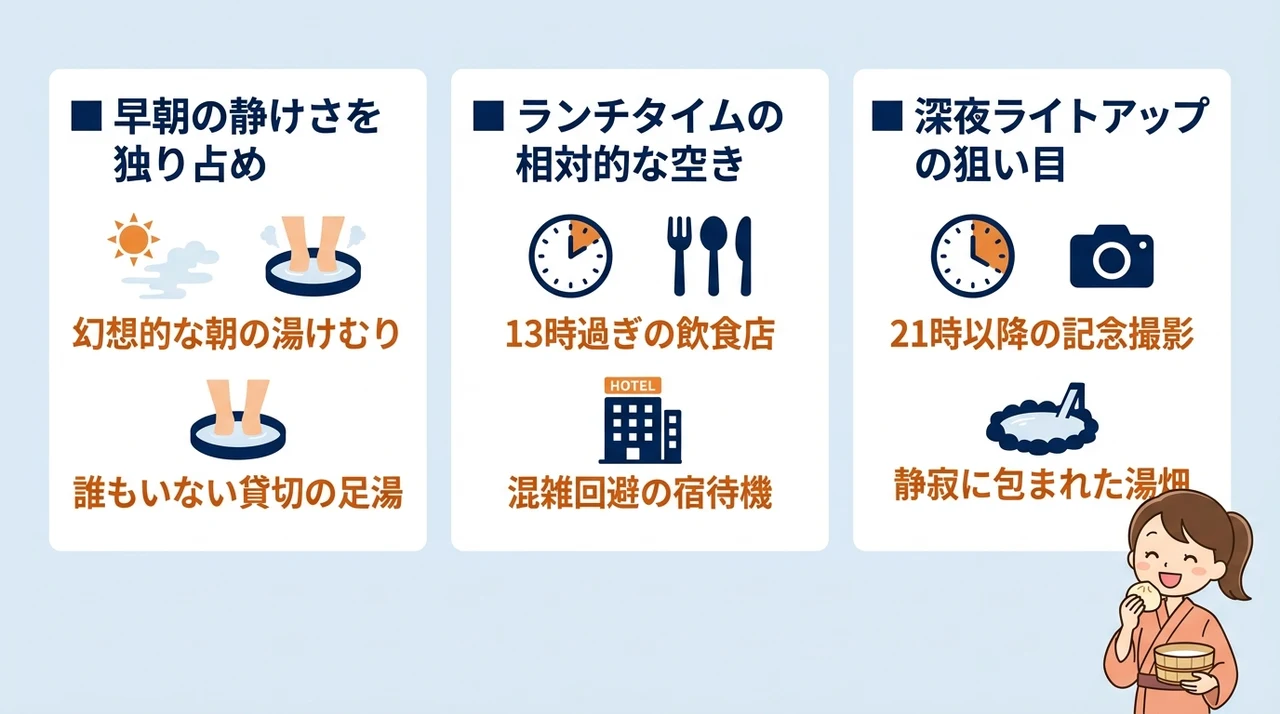 湯畑周辺の混雑を避ける時間帯別攻略法