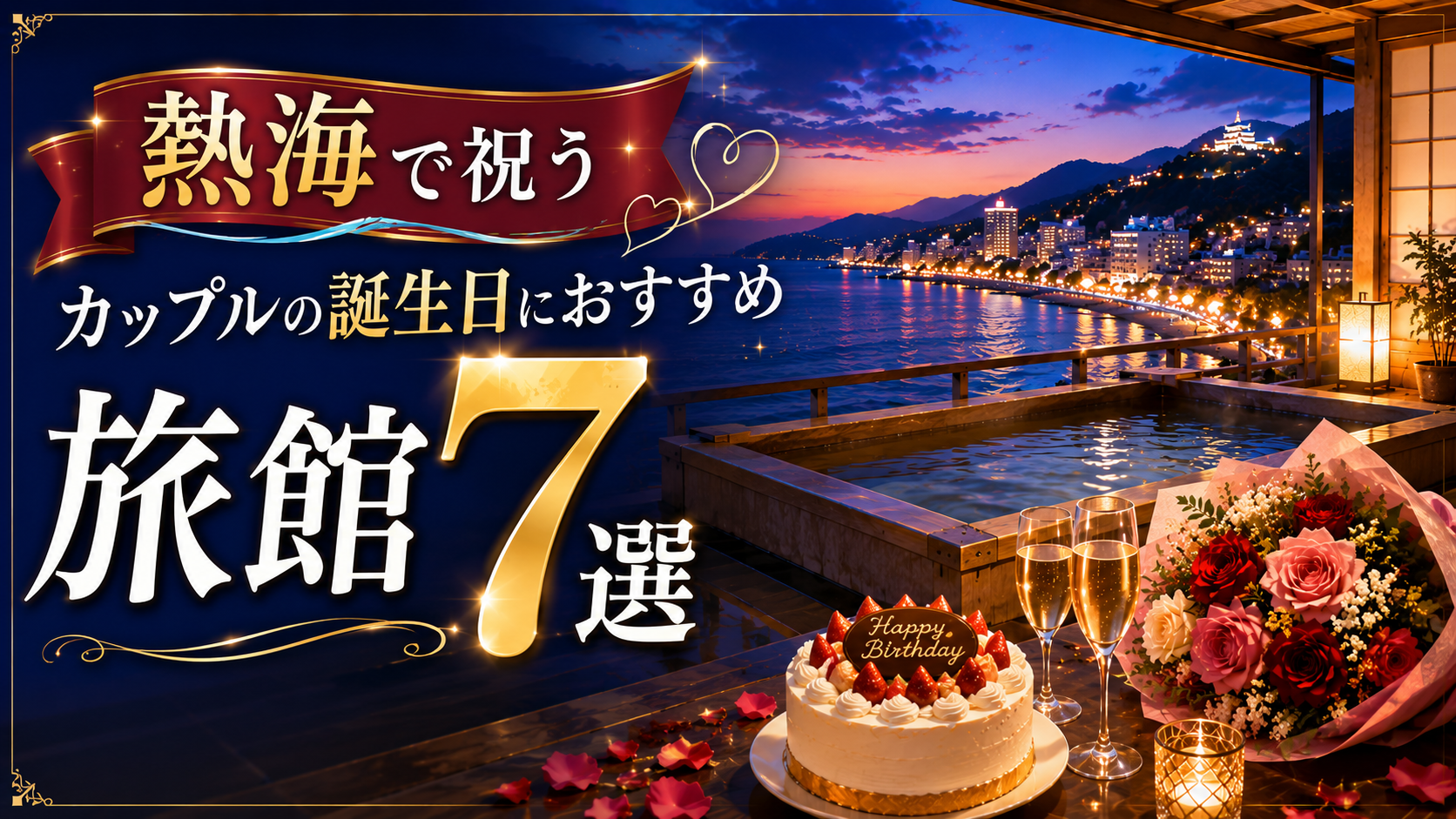 熱海でカップルの誕生日祝いにおすすめの旅館7選を紹介するアイキャッチ画像