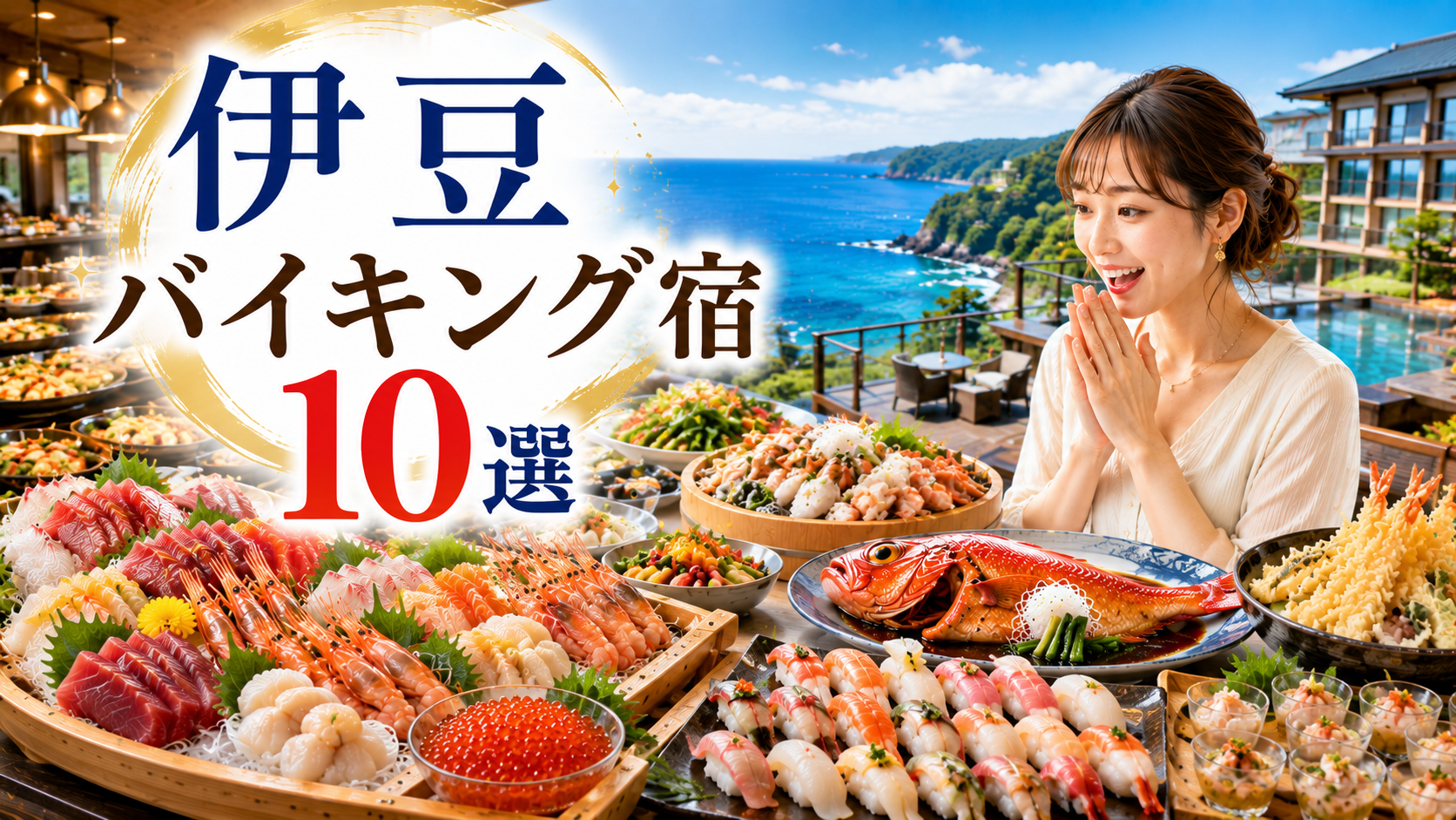 伊豆の海鮮バイキング宿10選を紹介するアイキャッチ画像