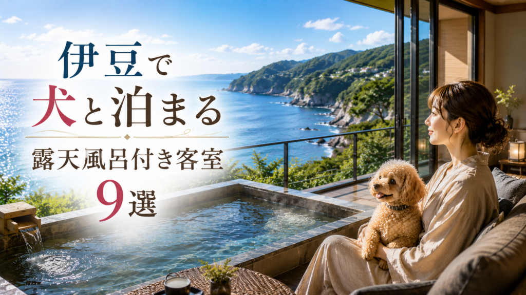 伊豆で犬と泊まれる露天風呂付き客室の宿を紹介するアイキャッチ画像