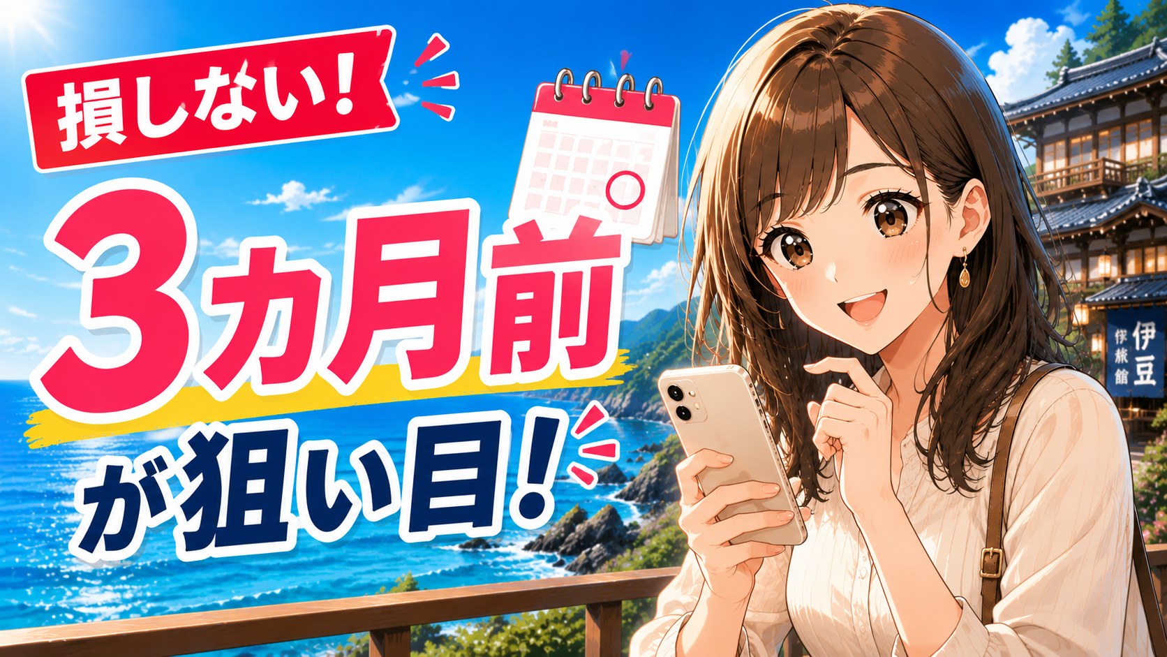 伊豆の宿予約は3カ月前が狙い目と伝えるアイキャッチ画像