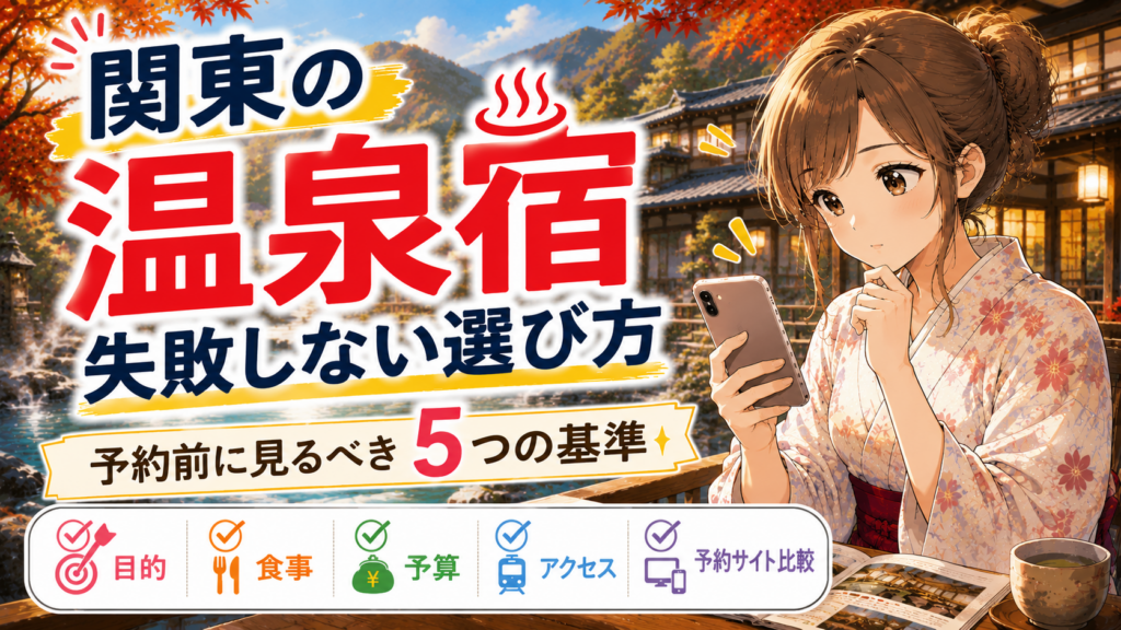 関東の温泉宿を失敗しないように選ぶための5つの基準を紹介するアイキャッチ画像