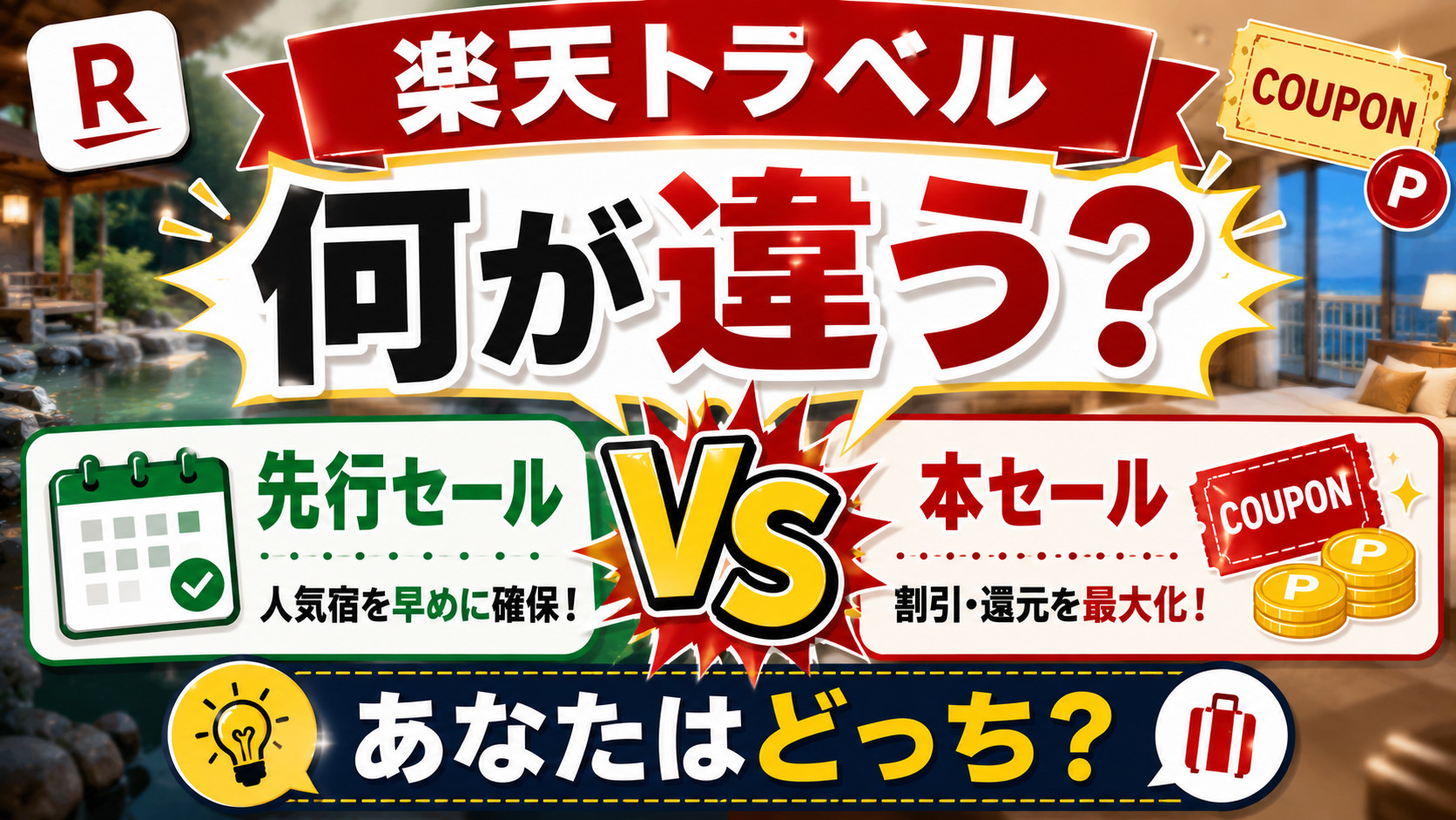楽天トラベルのセールプランは何が違う？先行セールと本セールを比較