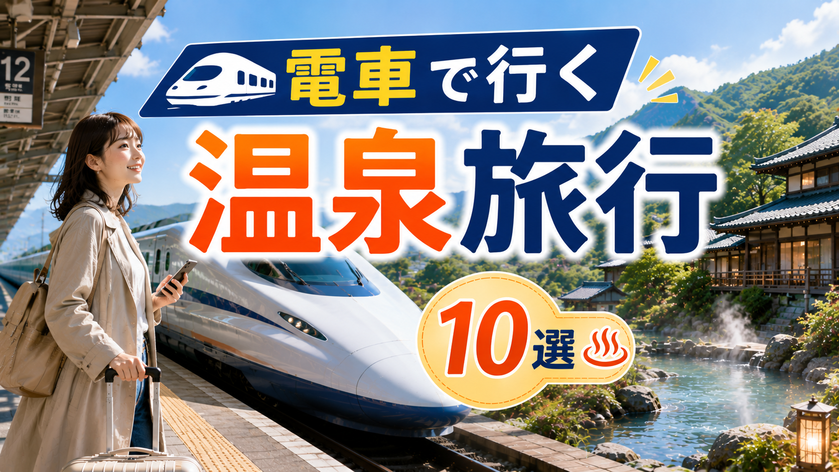 電車で行く温泉旅行におすすめの宿10選を紹介するアイキャッチ画像