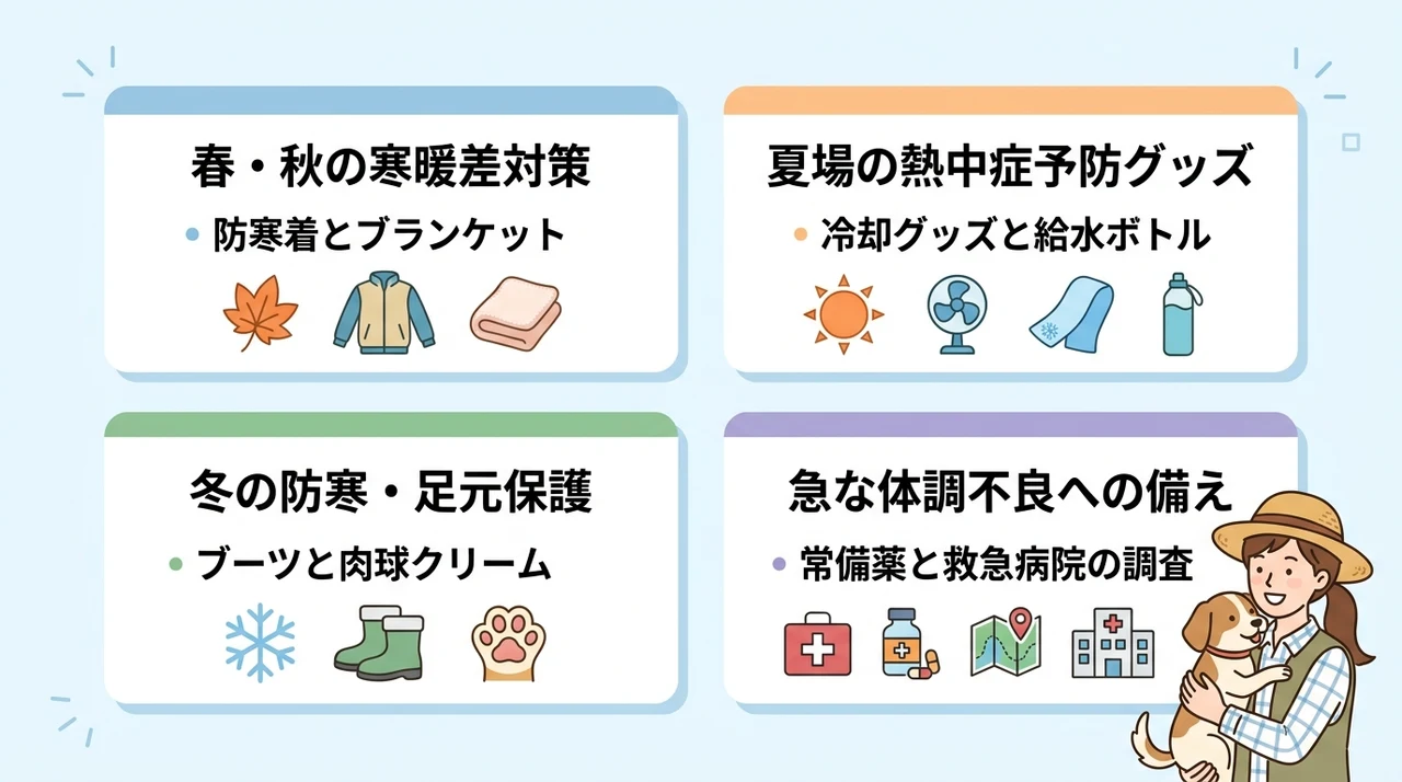 季節ごとの持ち物と愛犬の健康管理