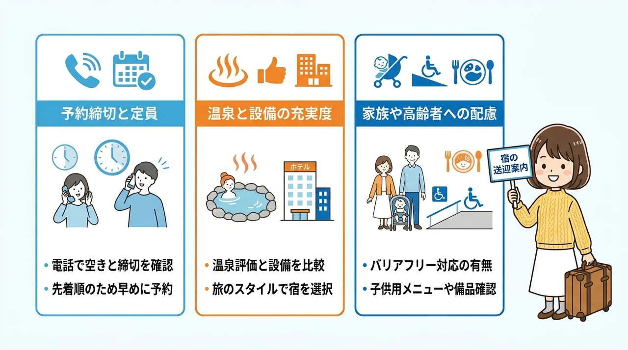 送迎ありの宿を選ぶ際に確認すべき3つのポイント