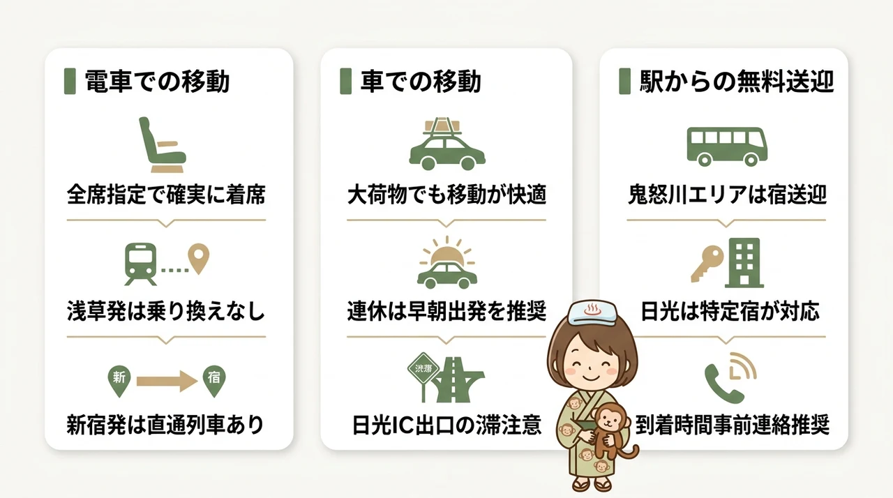 東京方面からのアクセスと移動手段ガイド