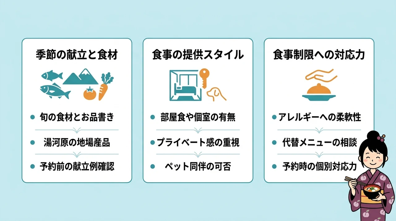 美食の宿を選ぶ際に注目したい3つのポイント