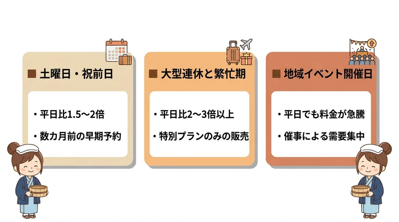 温泉宿の宿泊料金が高くなる休日のパターン