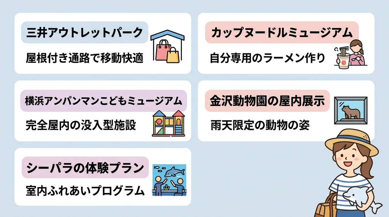 雨天でも楽しめる周辺の屋内遊び場と代替プラン