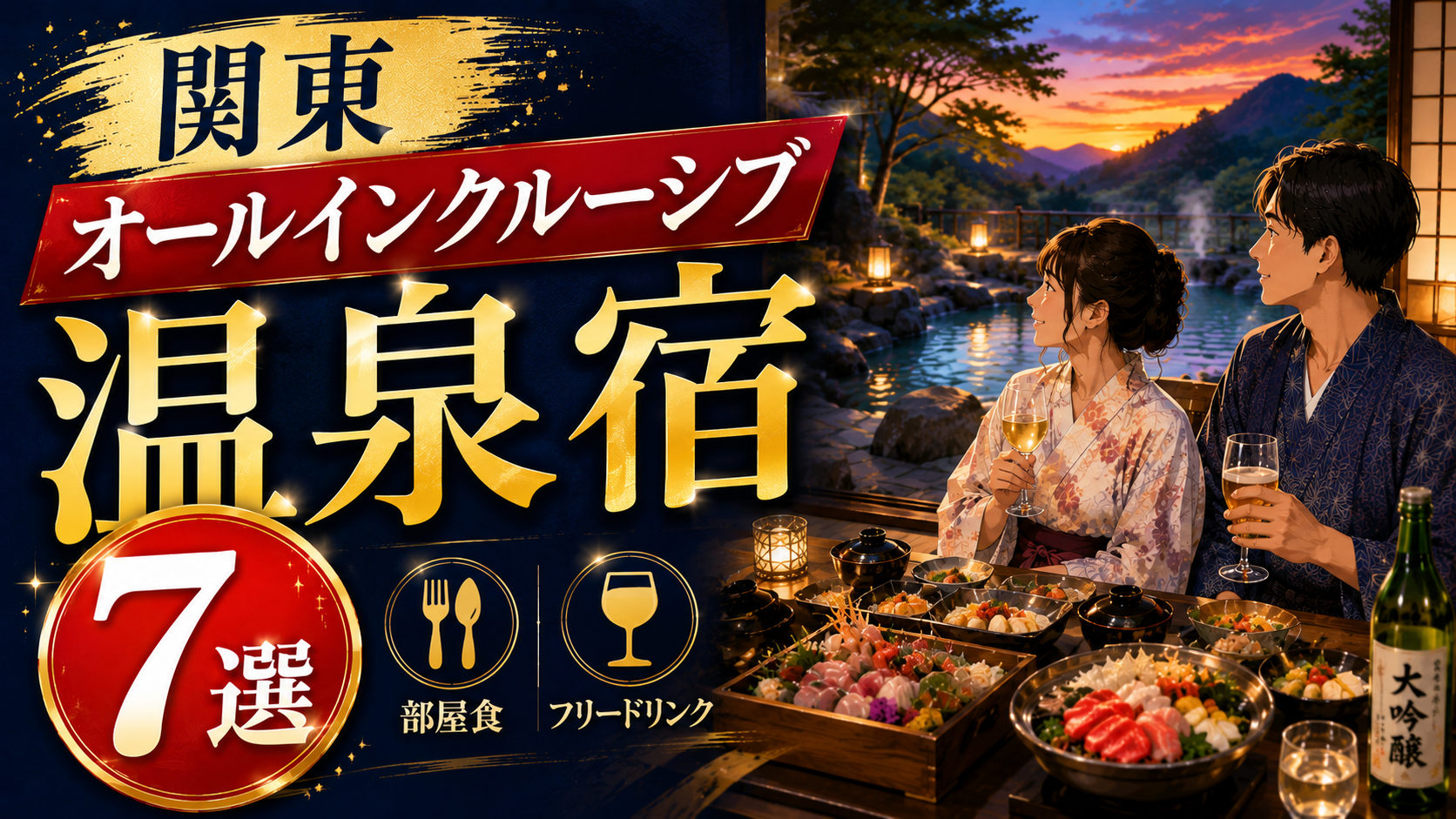関東のオールインクルーシブ温泉宿7選|部屋食とフリードリンクを楽しむ浴衣姿のカップル