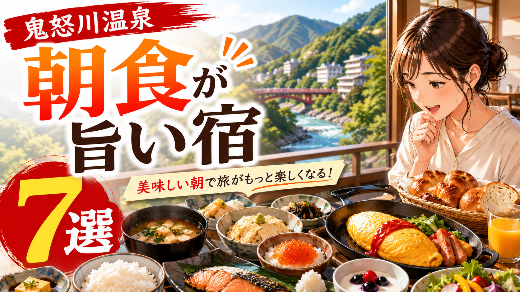 鬼怒川温泉の朝食が美味しいホテル7選を紹介するアイキャッチ画像