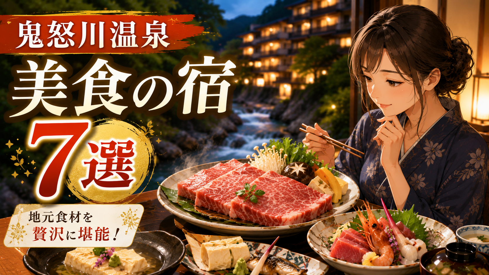 鬼怒川温泉の食事が美味しい宿7選を紹介するアイキャッチ画像