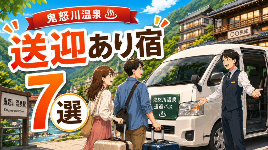 鬼怒川温泉駅で送迎バスに迎えられる旅行者と送迎ありの宿7選