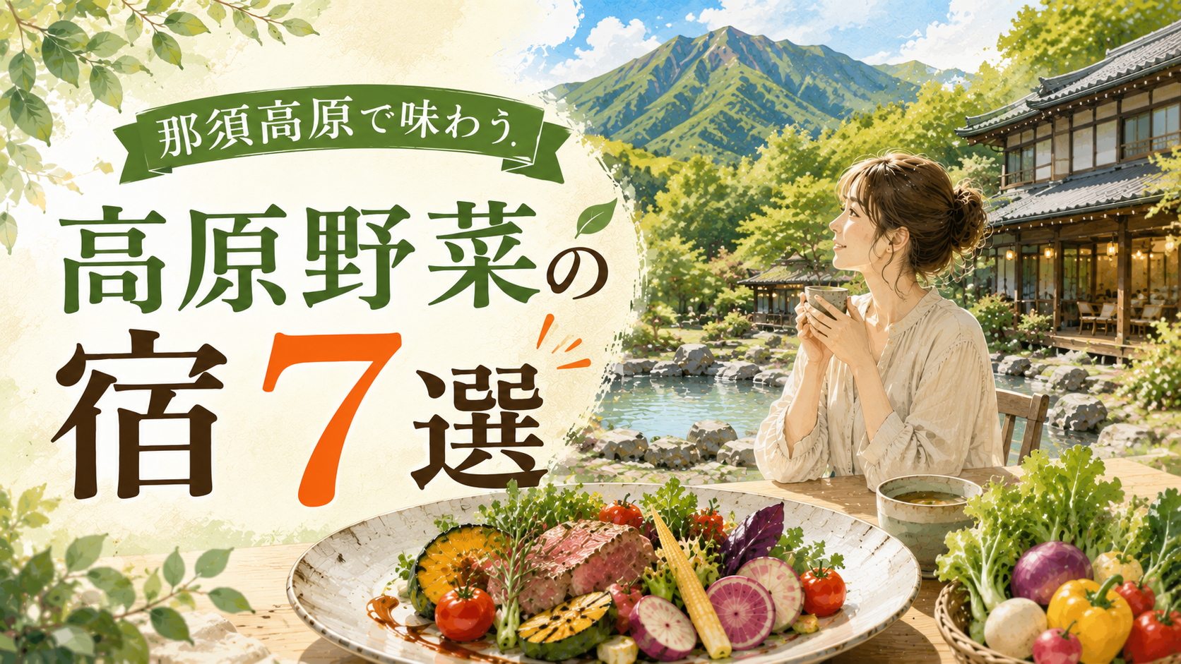 那須高原の宿で味わえる高原野菜料理と温泉旅館を紹介するアイキャッチ画像