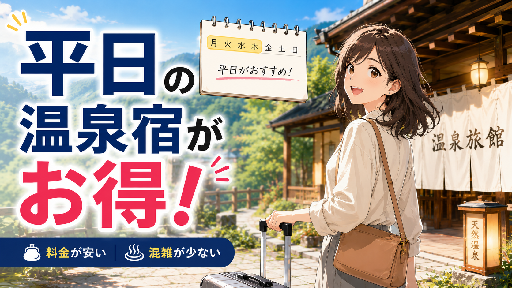 平日の温泉宿がお得な理由を紹介するアイキャッチ画像