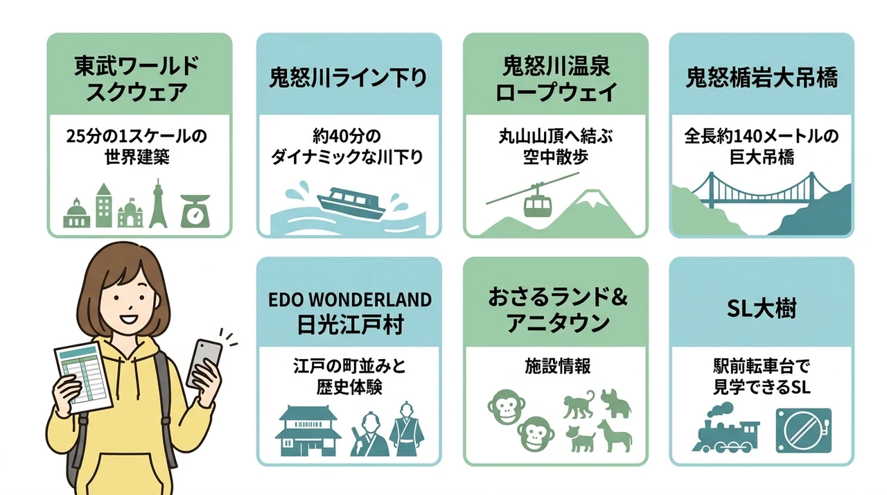 車なしでも楽しめる鬼怒川温泉の観光モデルコース