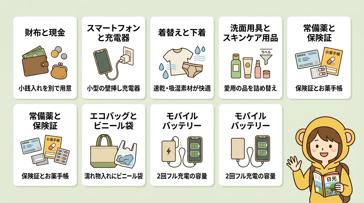 日光温泉旅行に必須の持ち物リスト【男女共通】