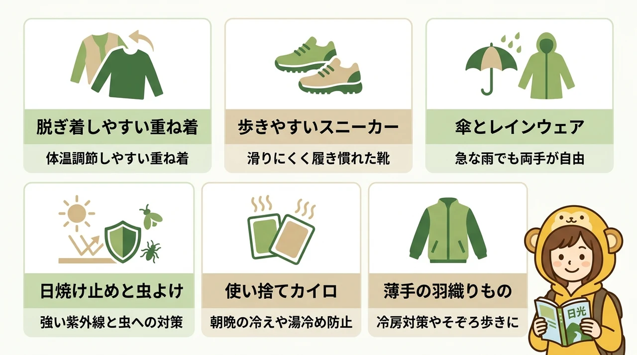 日光の気候と地形に対応する服装と便利グッズ